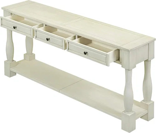 Merax LUMISOL - Mesa de sofá consola de 64 pulgadas de largo con 3 cajones y estante inferior, mesa de entrada para sala de estar, fácil montaje