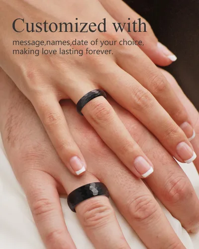 Miniatura 5 de Three Keys Jewelery - Anillos de tungsteno martillado para hombres y mujeres, 0.157pulgadas, 0.236pulgadas, 0.315pulgadas, negro cepillado, alianza
