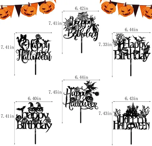 Miniatura 3 de 6 adornos acrílicos para tartas de Halloween, decoración de pastel de cumpleaños de Halloween, espeluznante con murciélago, calabaza, fantasma