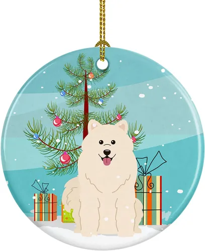 Miniatura 77 de Caroline's Treasures Adorno de cerámica para árbol de Navidad, Laika Spitz de Siberia Occidental, decoración colgante para árbol de Navidad