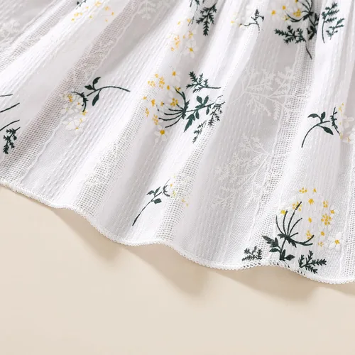 Miniatura 6 de Vestido bohemio de lino para niña pequeña, vestido casual sin mangas con volantes y estampado floral liso para verano y playa