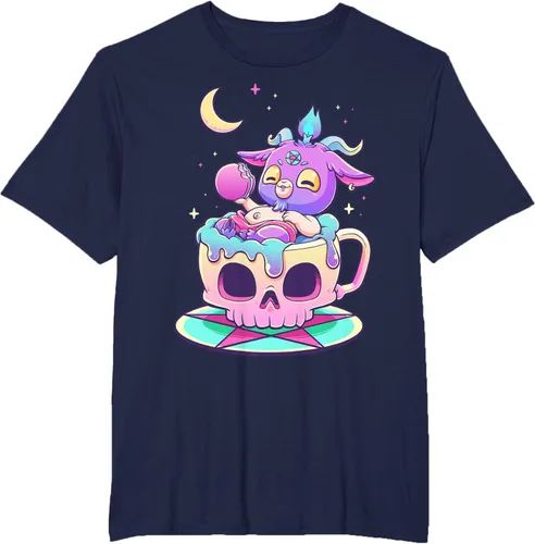 Miniatura 45 de Kawaii Pastel Goth Cute espeluznante Pentáculo Baphomet - Camiseta de cabra, Negro
