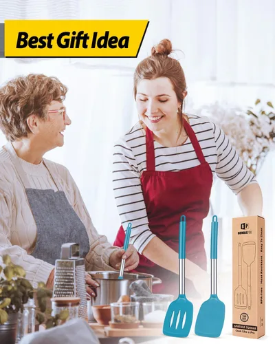 Miniatura 7 de Paquete de 2 espátulas de cocina sólidas de silicona, antiadherentes, utensilios de cocina sin BPA, resistentes al calor, utensilios de cocina Azul