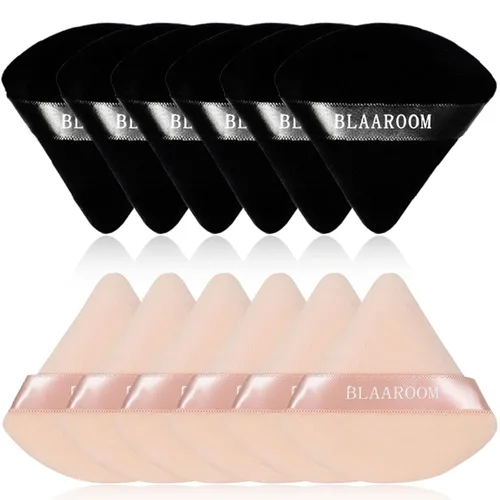 Miniatura 8 de 12 piezas de terciopelo de algodón puro soplo de maquillaje facial triángulo para polvo suelto, húmedo y seco, base cosmética, esponja de belleza