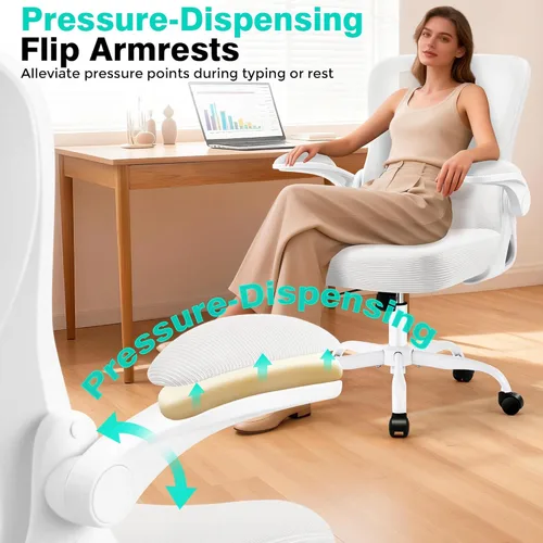 Miniatura 7 de AreShark Silla de oficina – Silla de escritorio ergonómica de malla transpirable con soporte lumbar ajustable y reposabrazos abatibles – Silla Blanco