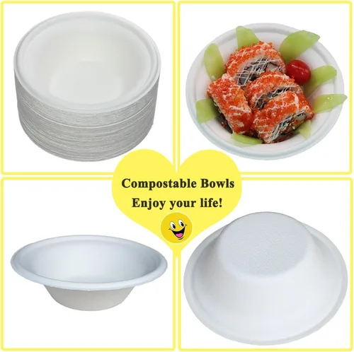 Miniatura 7 de Paquete de 150 cuencos redondos desechables de 12 onzas, ecológicos, 100% caña de azúcar, biodegradable, compostable, sin bagazo, sin plástico (150)