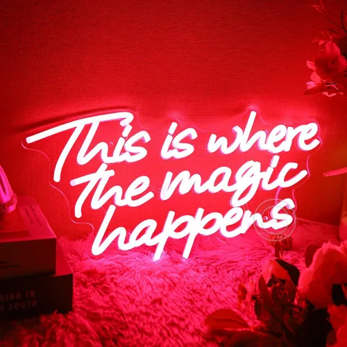 Miniatura 6 de Britrio Letrero de neón con texto en inglés "This Is Where The Magic Happens" (This Is Where The Magic Happens), letreros de luz LED rosa