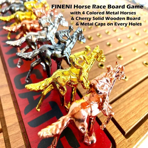 Miniatura 3 de Juego de carreras de caballos para adultos, juego de mesa de carreras de caballos con 11 lujosos caballos de metal (oro, plata, negro, oro rosa)