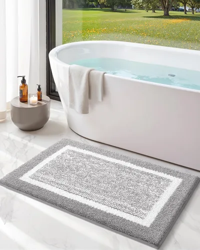 Miniatura 2 de Color&Geometry - Tapete, alfombra para baño Gris Blanco