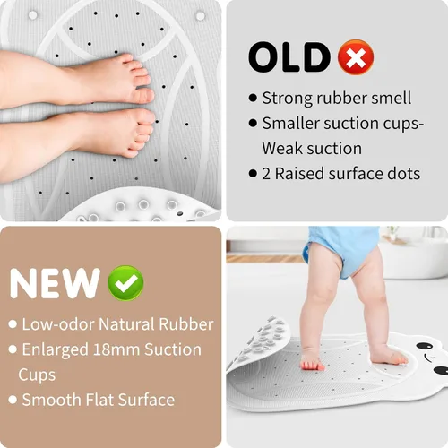 Miniatura 3 de Tapete antideslizante para bañera para niños pequeños, tapete de ducha de 30 x 18 pulgadas para ducha interior, tapete de goma sin olor químico