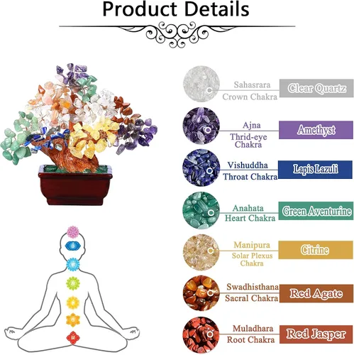 Miniatura 5 de Jovivi Gema natural de cristal de 7 chakras para árbol de dinero, base de resina estilo bonsái, decoración de Feng Shui para árboles artificiales