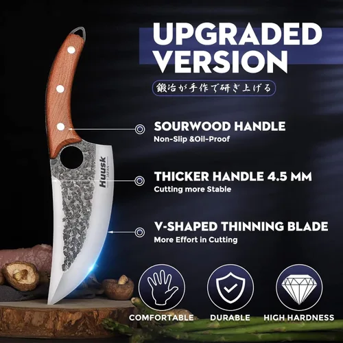 Miniatura 3 de Huusk Knife Japan Kitchen - Cuchillos vikingos mejorados con funda, cuchillo de carnicero forjado a mano para cortar carne, cuchillos de chef