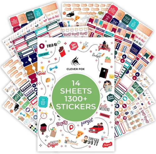 Miniatura 8 de Stickers de presupuesto de Clever Fox - Juego de 18 hojas con más de 1030 stickers únicos para tu planificador mensual, semanal y diario