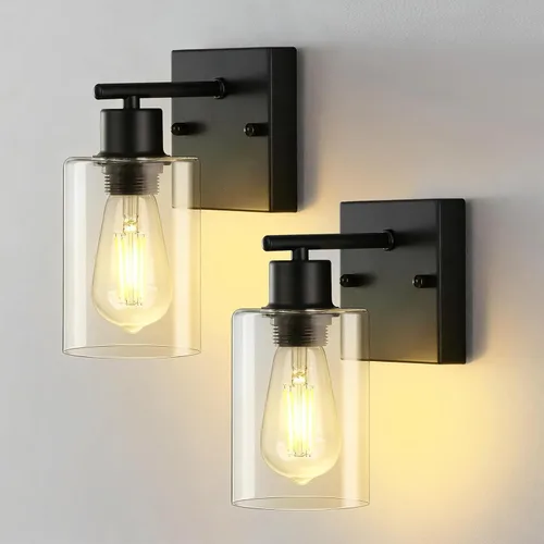 Miniatura 8 de 2 paquetes de apliques de pared para baño, luces de tocador de níquel cepillado, lámpara de pared moderna con pantalla de vidrio transparente