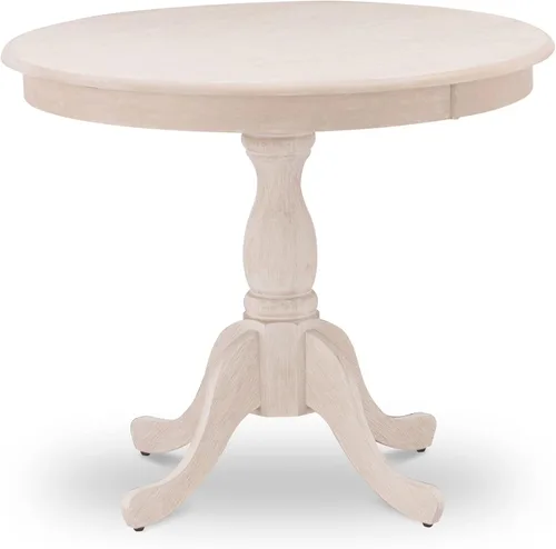 East West Furniture AMT-ABC-TP - Mesa de cocina moderna y antigua, mesa de comedor redonda con base de pedestal, 36 x 36 pulgadas, crema de