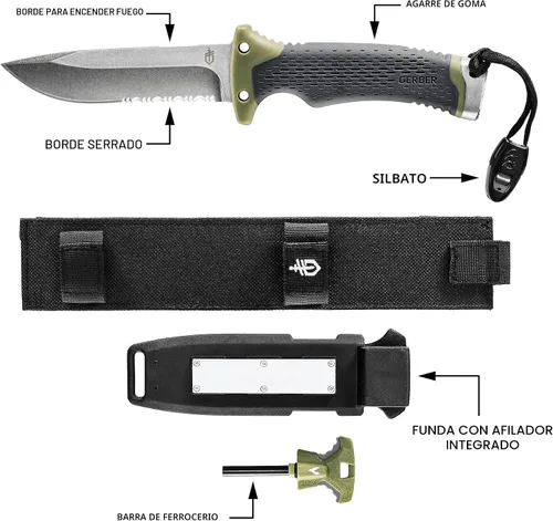 Miniatura 5 de Gerber Gear Ultimate Cuchillo de Supervivencia, Cuchillo de Hoja Fija con Filo Combinado, incluye Iniciador de Fuego y Varilla de Ferrocerio