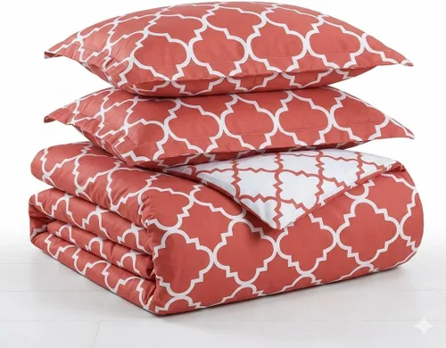 Miniatura 4 de El juego de cama de 6 piezas Meridian Coral con blanco tamaño individual extra largo en una bolsa incluye: juego de funda de edredón de 2 piezas +
