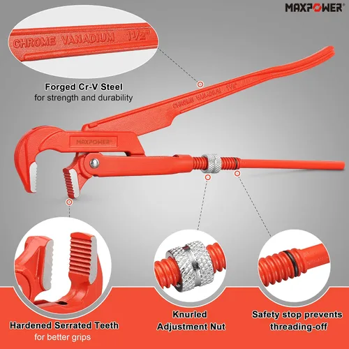 Miniatura 4 de MAXPOWER Llave para tubos sueca de 15 pulgadas, ángulo de 90 grados