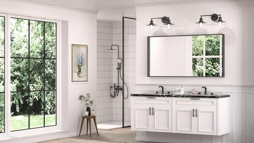 Miniatura 7 de TETOTE Espejo de baño con marco negro de 48 x 24 pulgadas, espejo rectangular grande de baño negro mate para pared, marco de metal, espejo