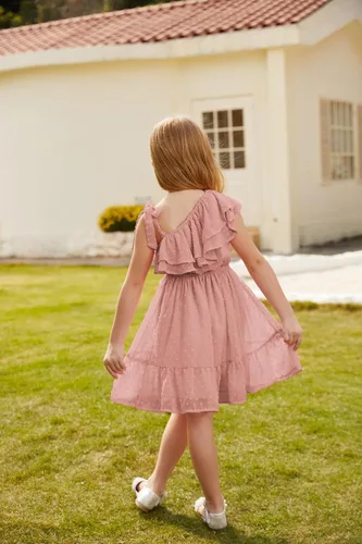 Miniatura 3 de GRACE KARIN Vestido de verano para niñas, vestido de verano con un hombro y manga con volantes, vestido casual