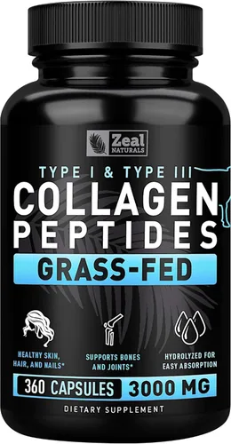 Cápsulas de péptidos de colágeno de 360 unidades – Pastillas de colágeno hidrolizadas bovino alimentadas con pasto – cabello, piel y uñas, apoyo