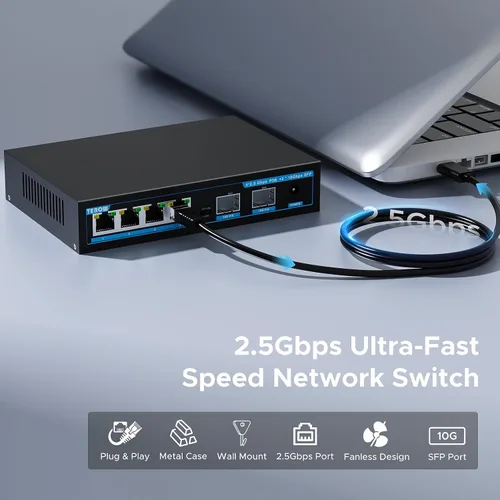 Miniatura 3 de Interruptor PoE+ de 4 puertos 2.5Gb con 2 puertos SFP+ de 10Gb adicionales, TEROW Base-T 10G Ethernet, capacidad de conmutación de 60Gbps