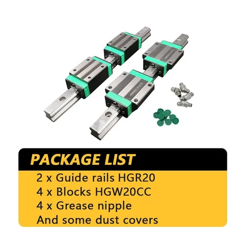 Miniatura 5 de Guías lineales, guías deslizantes de movimiento lineal de 11.811-39.370 in, 2 rieles de guía lineal HGR20 + 4 bloques deslizantes de brida HGW20CC