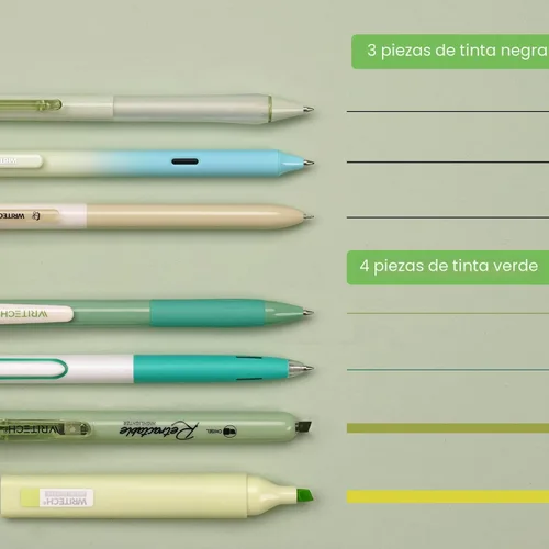 Miniatura 2 de WRITECH Bolígrafos de Gel para Diario y Resaltar: Set de Diario Estético, Colores Pastel Surtidos, Tinta de 0.5mm de Punta Fina, Retráctil, Verde