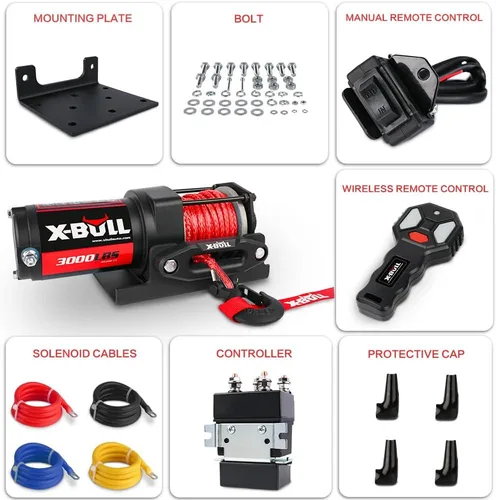 Miniatura 6 de X-BULL Cabrestante eléctrico de 12 V, 3000 libras, cuerda sintética, cabrestante eléctrico para remolcar ATV/UTV todoterreno con soporte de montaje