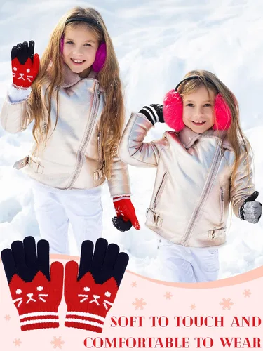 Miniatura 4 de 2 pares de guantes de invierno para niños, guantes de punto de dedo completo, guantes elásticos cálidos para niños y niñas, suministros