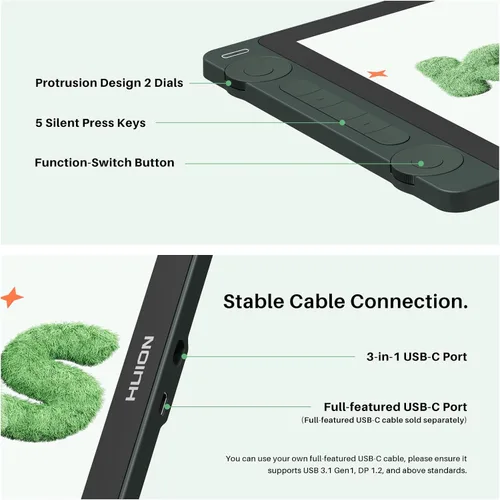 Miniatura 7 de HUION Tableta de dibujo con pantalla completamente laminada de arte Kamvas 13 (Gen 3) SE Tableta gráfica con vidrio de lona antirreflejo, pantalla