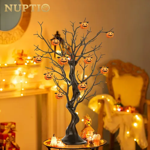 Miniatura 7 de NUPTIO Árbol Artificial Negro de Halloween: 22.8 pulgadas de Alto Exhibidor de Ornamentos Navideños Árboles Falsos Manzanita Ramas Decorativas