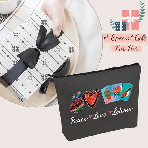 Miniatura 7 de JXGZSO Bolsa de lotería divertida bolsa de almacenamiento de bingo mexicano, regalo de lotería, paz, amor, lotería, bolsa de lona con cremallera