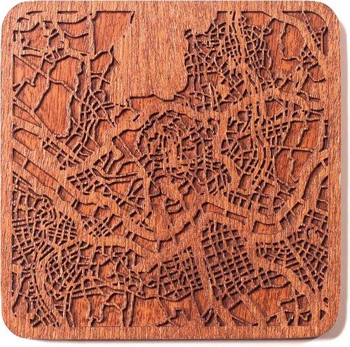 Miniatura 64 de Posavasos Amsterdam Map by O3 Design Studio, 1 pieza, posavasos de madera Sapele con mapa de la ciudad, hecho a mano, varias ciudades opcionales