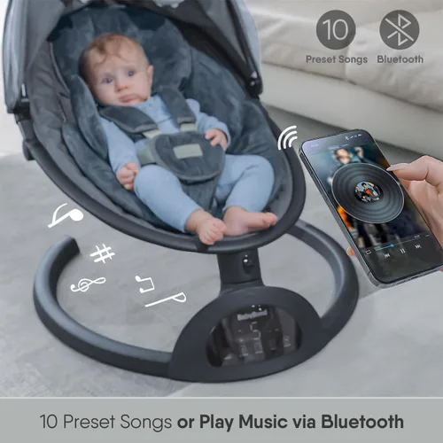 Miniatura 6 de Columpio para bebés BabyBond para bebés, columpio Bluetooth con altavoz de música, 3 posiciones de asiento, cinturón de arnés de 5 puntos, 5