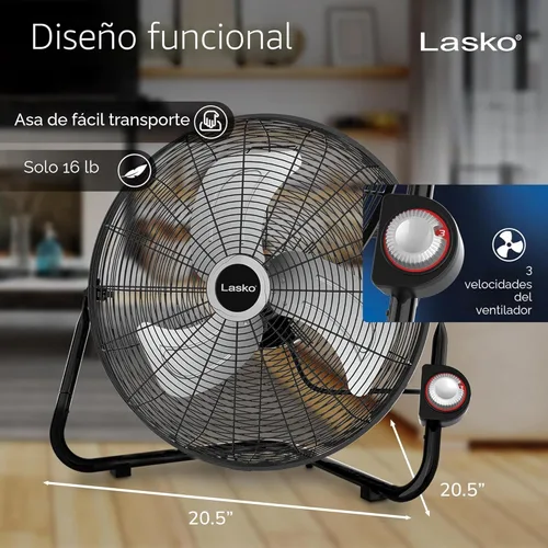Miniatura 3 de Lasko Ventilador de pared negro de alta velocidad de 20 pulgadas con cabezal pivotante, 3 velocidades, ventilador de montaje en pared ideal o Negro