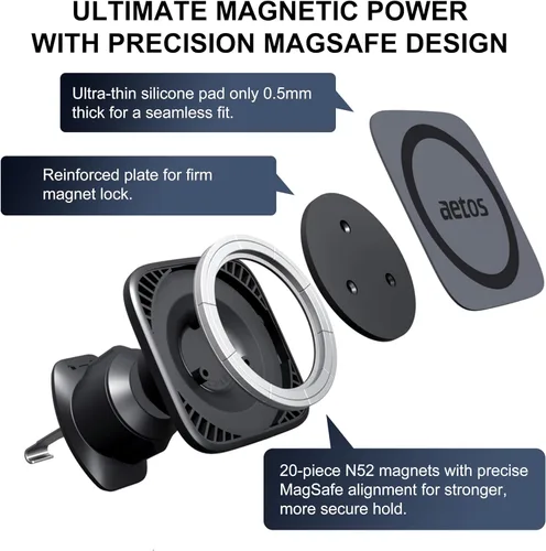 Miniatura 3 de aetos Soporte magnético elegante para teléfono con 20 imanes N52 fuertes y gancho de metal. Diseño minimalista clásico para iPhone 17, 16, 15, 14