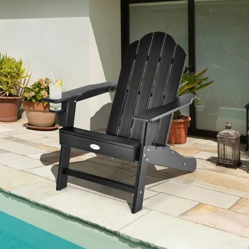 Miniatura 2 de Tangkula Silla Adirondack para exteriores, sillones de polietileno de alta densidad resistentes a la decoloración con soporte para tazas, sillas