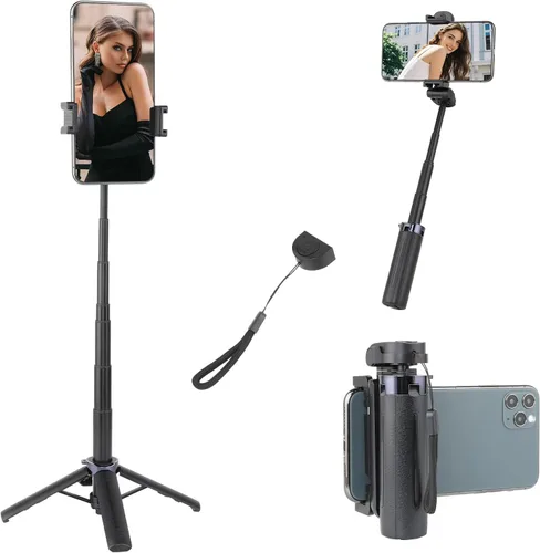 UTEBIT 18" Selfie Stick with Wireless Remote, Extendable Selfie Telescopic Stick with Bluetooth Remote, Portable Phone tripods for Live Streaming,