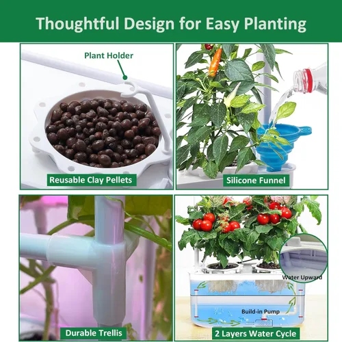 Miniatura 5 de E SUPEREGROW Kit de sistema de cultivo hidropónico con enrejado, sistema de jardinería hidropónico alto inteligente con luz LED de crecimiento, kit
