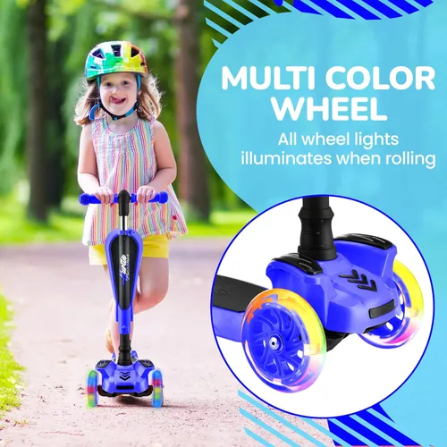 Miniatura 6 de Hurtle Patinete de 3 ruedas para niños, luces LED de ruedas, manubrio ajustable de inclinación para dirigir y asiento plegable, paseo sentado
