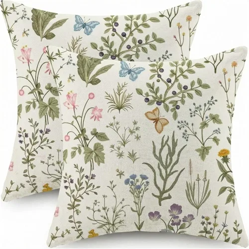 Miniatura 22 de Juego de 2 fundas de almohada de plantas verdes de 18 x 18 pulgadas, diseño de hojas de helecho botánico verde salvia, primavera, verano, vintage