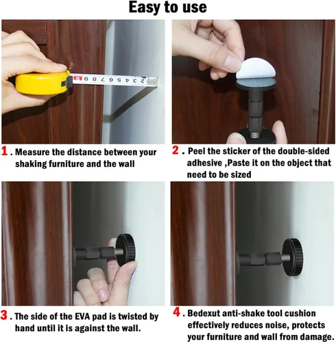 Miniatura 3 de Topes de cabecero roscados ajustables contra la pared, paquete de 4 protectores de marco de cama, herramienta antivibración, dispositivo