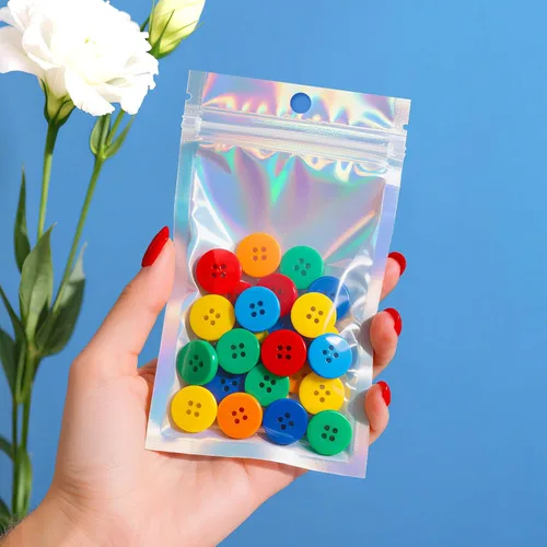 Miniatura 4 de Bolsas holográficas, bolsas resellables a prueba de olores de 3 x 5 pulgadas para alimentos, pequeñas empresas y fiestas (100 unidades)