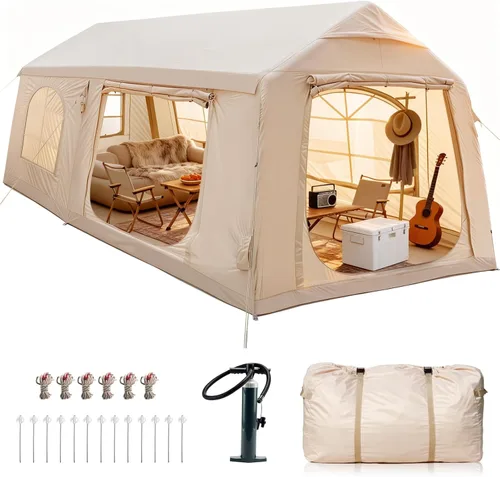 Miniatura 14 de Inflatable Tents for Camping, Blow Up Tent with Hand Pump, Easy Setup Inflatable Hot Tent with Stove Jack, Waterproof Oxford Air Glamping Tents for