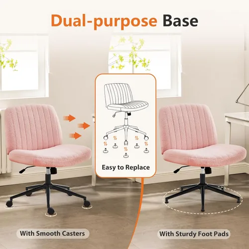Miniatura 4 de Sweetcrispy Silla de escritorio giratoria con patas Criss Cross, silla de oficina sin brazos, sin ruedas, altura ajustable para tocador, asiento