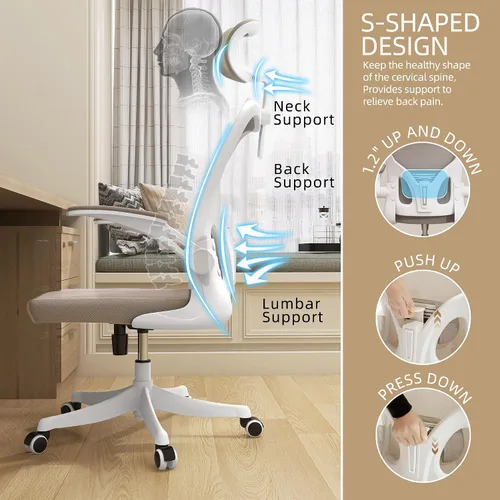 Miniatura 4 de Monhey Silla de oficina ergonómica, de 90° a 125° con inclinación trasera para el hogar, silla de escritorio con ruedas giratorias y silenciosas