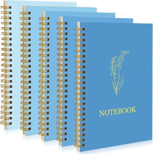 Miniatura 7 de Gueevin Paquete de 5 Cuadernos en Espiral Estéticos Suministros Escolares A5 Rayado Ancho 160 Páginas/80 Hojas Cuaderno Lindo para Trabajo