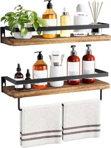 Miniatura 9 de AMADA HOMEFURNISHING AMFS01B - Estantes de baño con toallero, estantes flotantes, estantes de pared para baño/sala de estar/cocina/dormitorio
