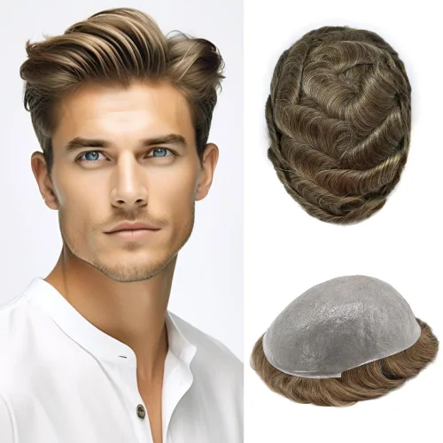 Miniatura 40 de Hombres Toupee Hair Thin Skin Men Human Hair Piece Men Toupee Cabello humano V-loop de aspecto natural Toupee Hombres Hairpiece Men Hair System